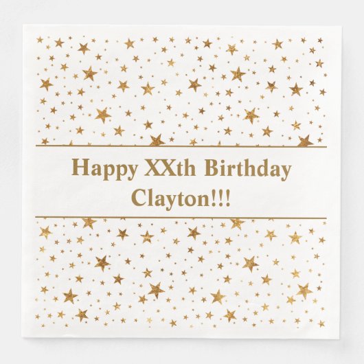 Gold Stars mit Botschaft zum Geburtstag Serviette (Vorderseite)