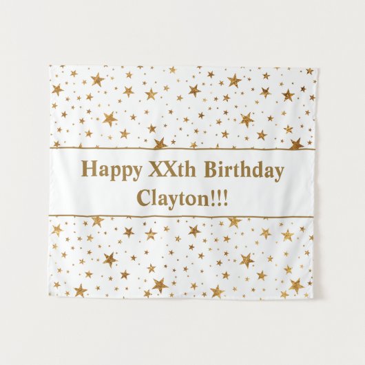 Gold Stars mit Botschaft zum Geburtstag Wandteppich (Vorderseite (Horizontal))