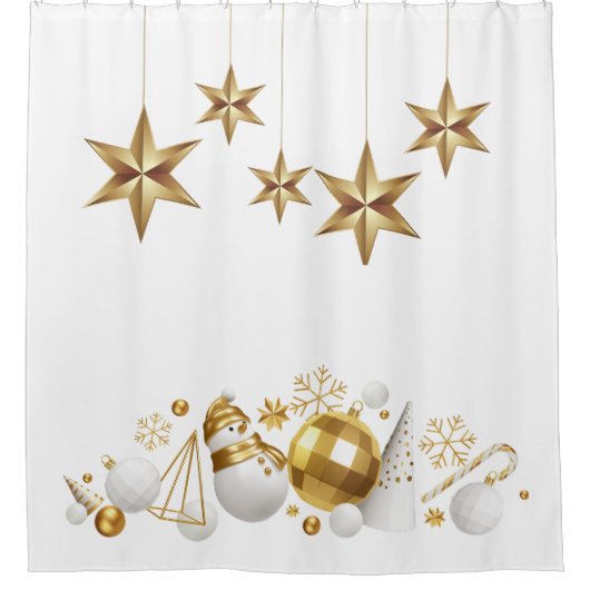 Gold Stars mit Gold und White Christmas Ornaments Duschvorhang (Vorderseite)