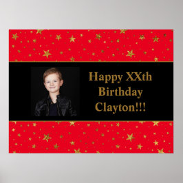 Gold Stars mit Message Foto am Roten Geburtstag Poster