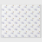 Gold Stars, Mond & Fluffy Lavendel Wolken Geschenkpapier (Flach)