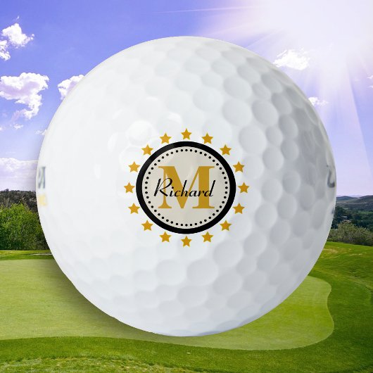 Gold Stars Monogram Golfball