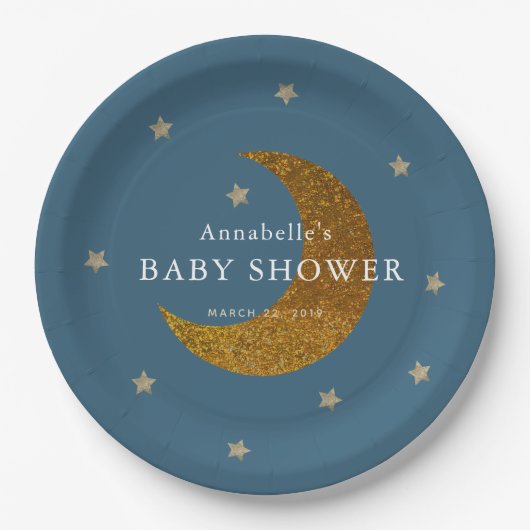 Gold Stars & Moon Baby Shower Paper Plate Pappteller (Vorderseite)