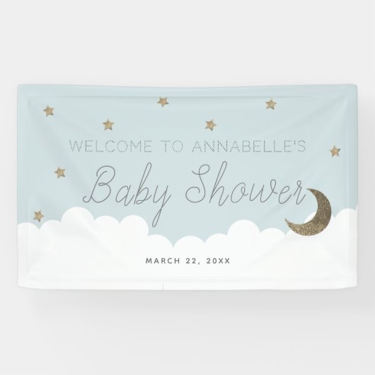 Gold Stars & Moon Blue Baby Duschbanner Banner (Horizontal)
