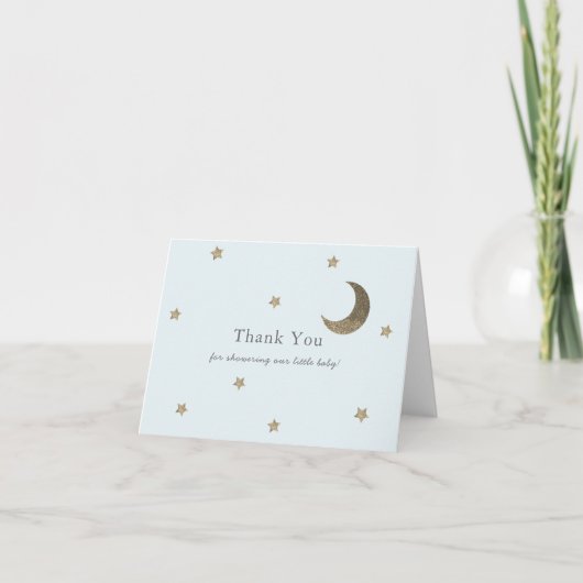 Gold Stars & Moon Blue Baby Dusche Danke Karte (Vorderseite)