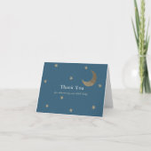 Gold Stars & Moon Blue Baby Dusche Danke Karte (Vorderseite)