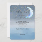 Gold Stars Moon Blue Ombre Einladung (Vorderseite)