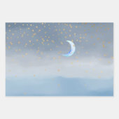 Gold Stars Moon Blue Ombre Geschenkpapier Set (Vorderseite)