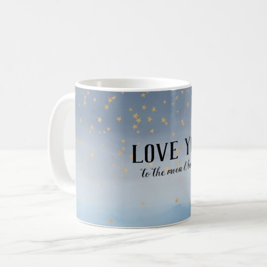 Gold Stars Moon Blue Ombre Kaffeetasse (Vorderseite Links)