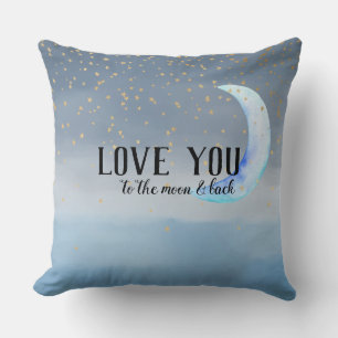 Gold Stars Moon Blue Ombre Kissen
