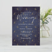 Gold Stars Moon Celestial QR Code Hochzeit Einladung (Stehend Vorderseite)