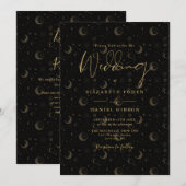 Gold Stars Moon Celestial QR Code Hochzeit Einladung (Vorne/Hinten)