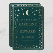 Gold Stars Moon Celestial Qr Code Save the Date (Vorne/Hinten)