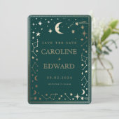 Gold Stars Moon Celestial Qr Code Save the Date (Stehend Vorderseite)