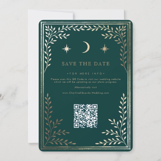 Gold Stars Moon Celestial Qr Code Save the Date (Rückseite)