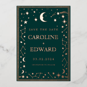 Gold Stars Moon Celestial Save the Date Folieneinladung