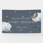 Gold Stars Moon Cloud Navy Blue Baby Shooting Bann Banner (Horizontal)