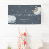 Gold Stars Moon Cloud Navy Blue Baby Shooting Bann Banner (Insitu)