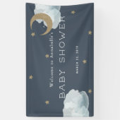 Gold Stars Moon Cloud Navy Blue Baby Shooting Bann Banner (Vertikal)