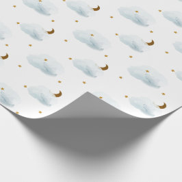 Gold Stars, Moon & Fluffy Clouds Wrapping Paper Geschenkpapier