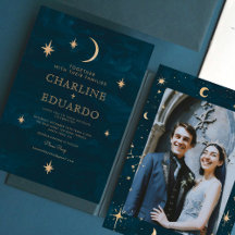 Gold Stars Moon Indigo Celestial Foto Hochzeit