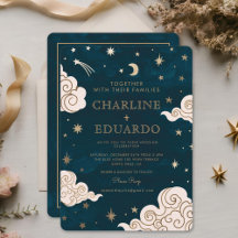 Gold Stars Moon Indigo Celestial Qr Code Hochzeit