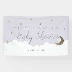 Gold Stars & Moon Lilac Baby Duschbanner Banner