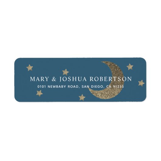 Gold Stars & Moon Navy Blue Address Label (Vorne)