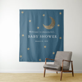 Gold Stars & Moon Navy Blue Baby Shower Tapestes Wandteppich