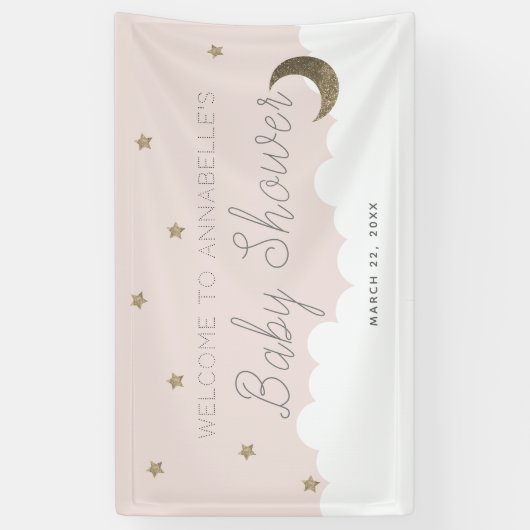 Gold Stars & Moon Pink Baby Duschbanner Banner (Vertikal)