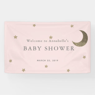 Gold Stars & Moon Pink Baby Duschbanner Banner