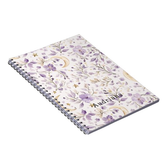 Gold Stars Moon Purple Blumen Notizblock (Rechte Seite)