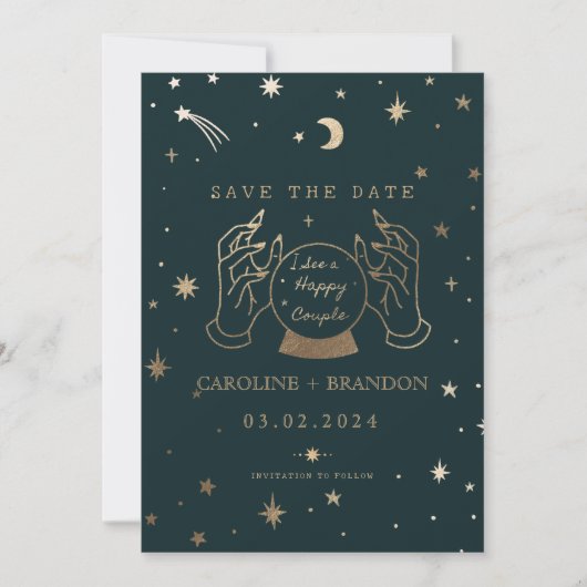 Gold Stars Moon Qr Code Save The Date (Vorderseite)