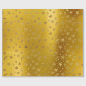 Gold Stars Moon Sky Metallic Mustard Yellow Geschenkpapier (Flach)