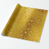 Gold Stars Moon Sky Metallic Mustard Yellow Geschenkpapier (Ungerollt)