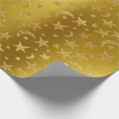 Gold Stars Moon Sky Metallic Mustard Yellow Geschenkpapier (Ecke)