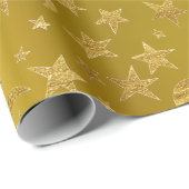 Gold Stars Moon Sky Metallic Mustard Yellow Geschenkpapier (Rolleneckpunkt)