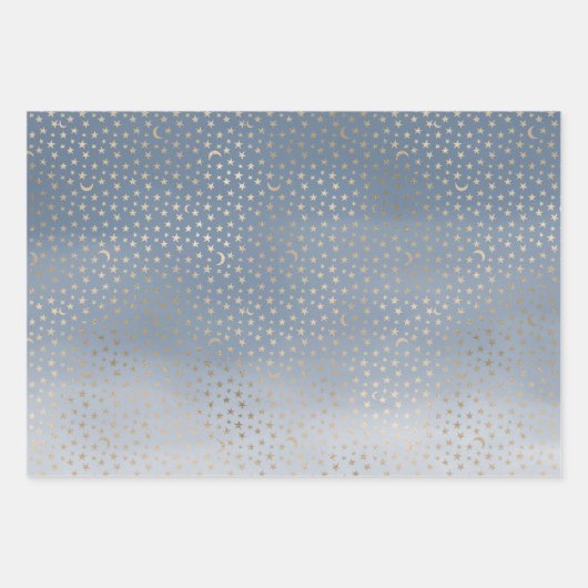 Gold Stars Moons Blue Ombre Geschenkpapier Set (Vorderseite 3)