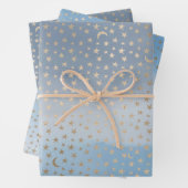 Gold Stars Moons Blue Ombre Geschenkpapier Set (Beispiel)