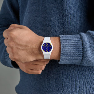 Gold Stars Muster, Navy Blue, Exklusiv Armbanduhr