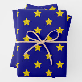 Gold Stars Muster, Navy Blue, Exklusiv Geschenkpapier Set