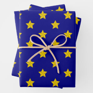 Gold Stars Muster, Navy Blue, Exklusiv Geschenkpapier Set