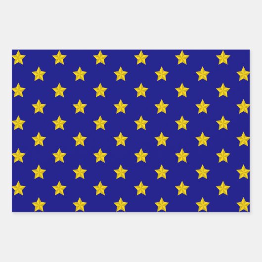 Gold Stars Muster, Navy Blue, Exklusiv Geschenkpapier Set (Vorderseite)