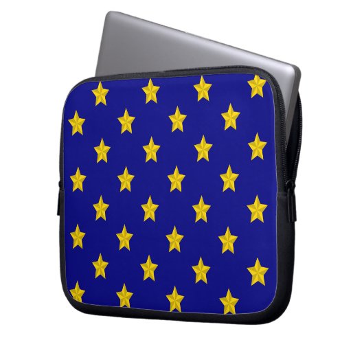 Gold Stars Muster, Navy Blue, Exklusiv Laptopschutzhülle (Vorderseite Links)