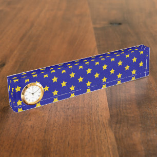 Gold Stars Muster, Navy Blue, Exklusiv Namensplakette
