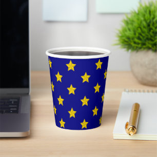 Gold Stars Muster, Navy Blue, Exklusiv Pappbecher