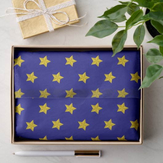 Gold Stars Muster, Navy Blue, Exklusiv Seidenpapier (Geschenk)