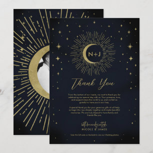 Gold Stars Nacht Himmels-Sonnenausbruch Mond Danke Einladung