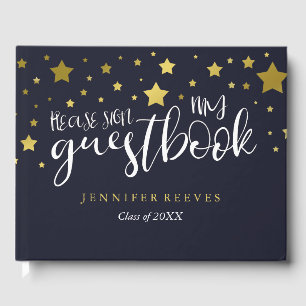 Gold Stars & Navy Blue Abschluss Gästebuch