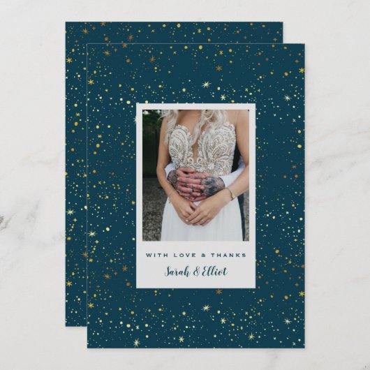 Gold Stars Navy Blue Flat Danke Karte (Vorne/Hinten)